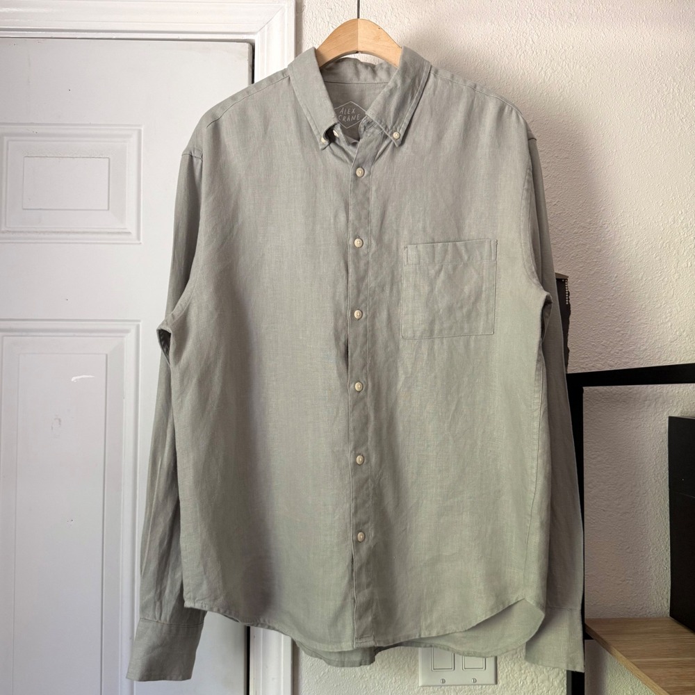 ALEX CRANE light sage green linen long sleeve button up shirt